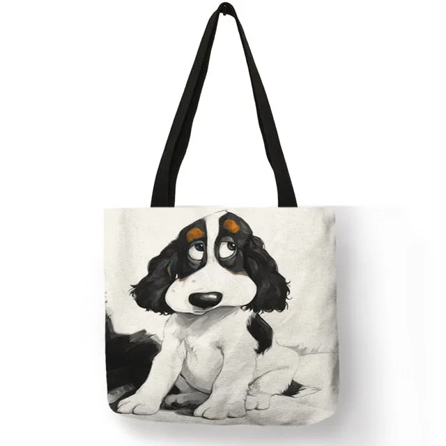 Trendy Dog Printed Casual Fabric Tote Handbag