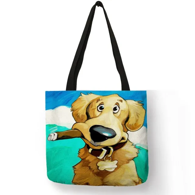 Trendy Dog Printed Casual Fabric Tote Handbag