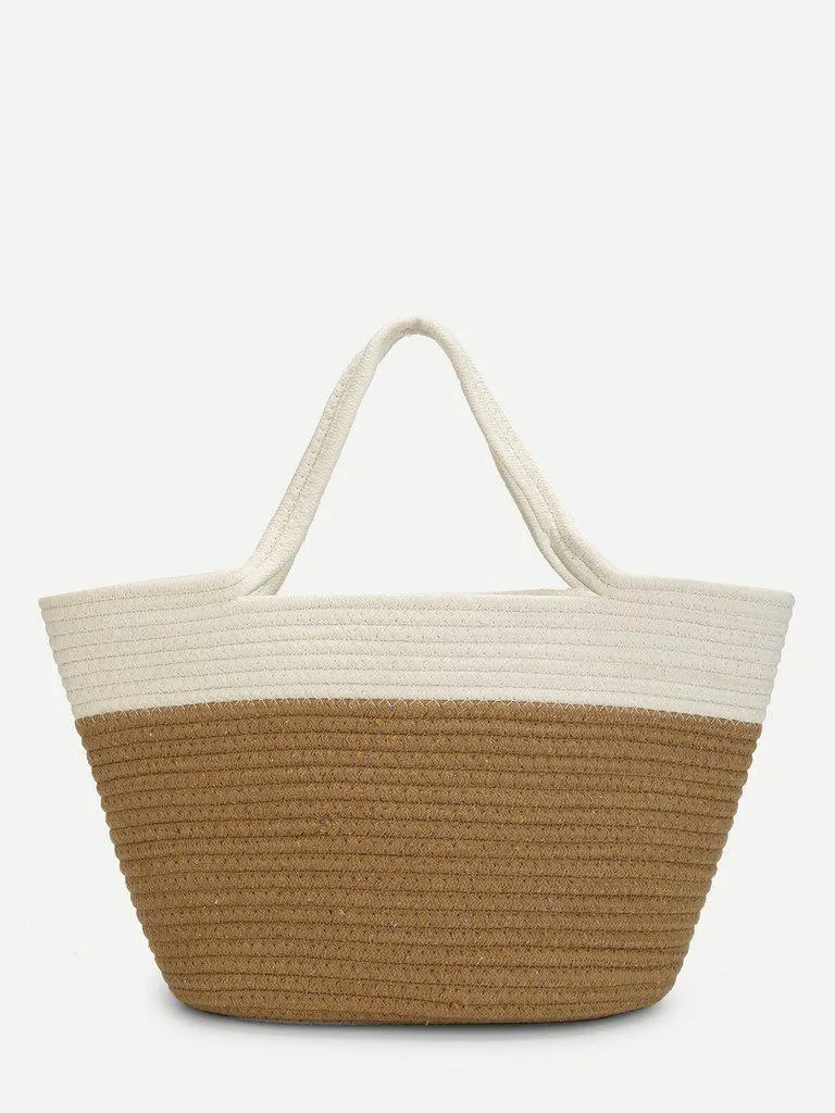 Two Tone Straw Tote Bag