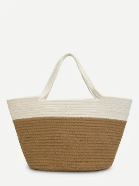 Two Tone Straw Tote Bag