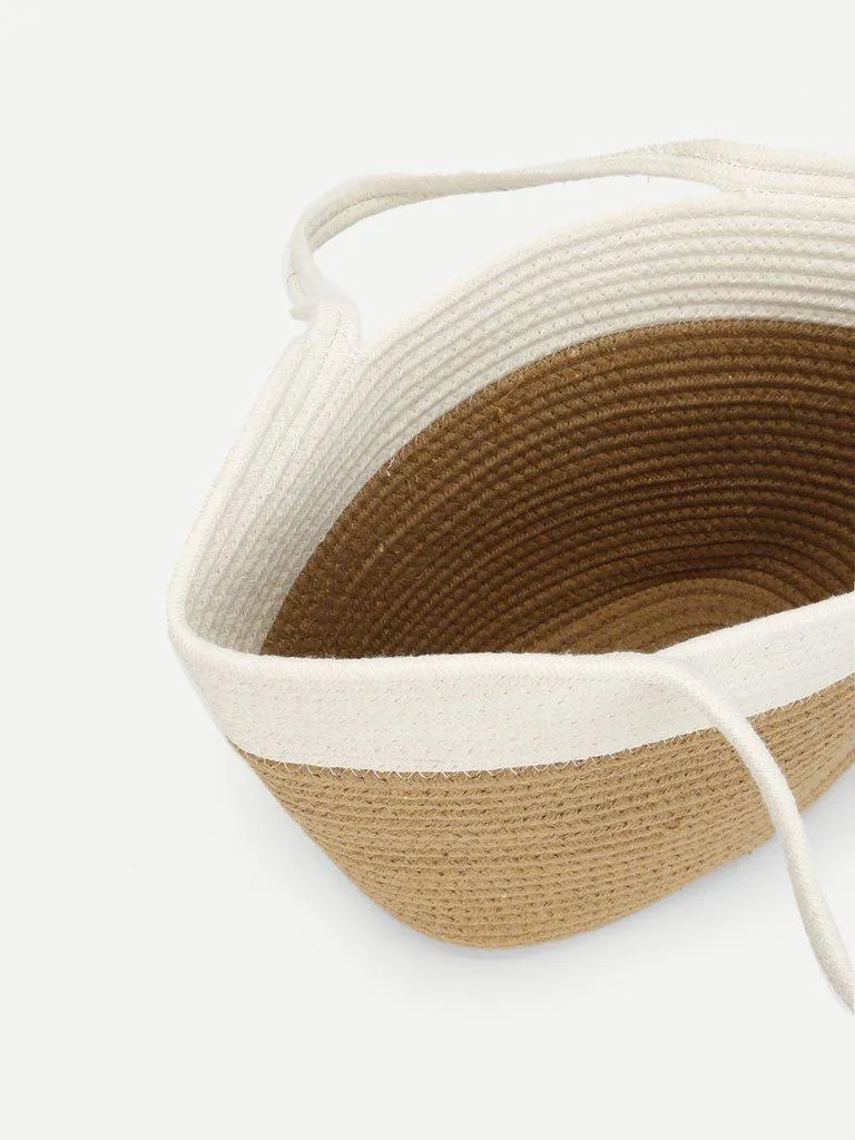 Two Tone Straw Tote Bag