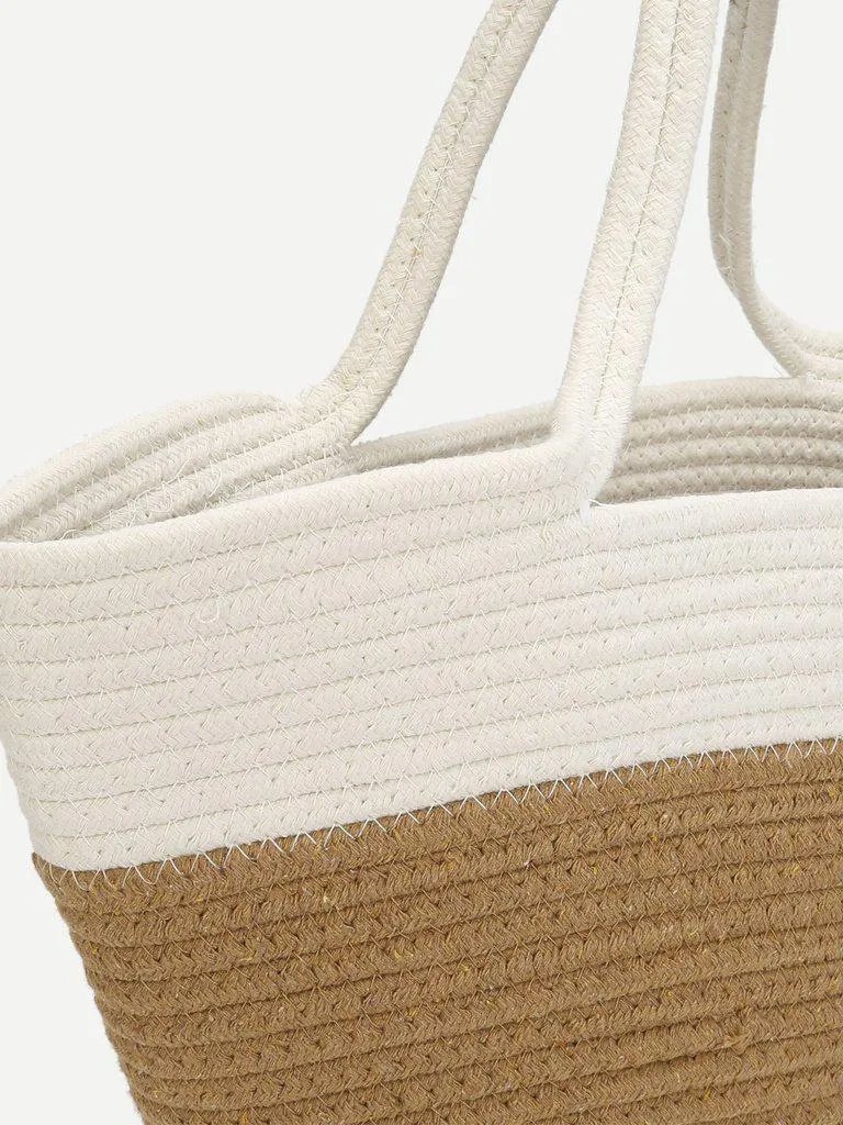 Two Tone Straw Tote Bag