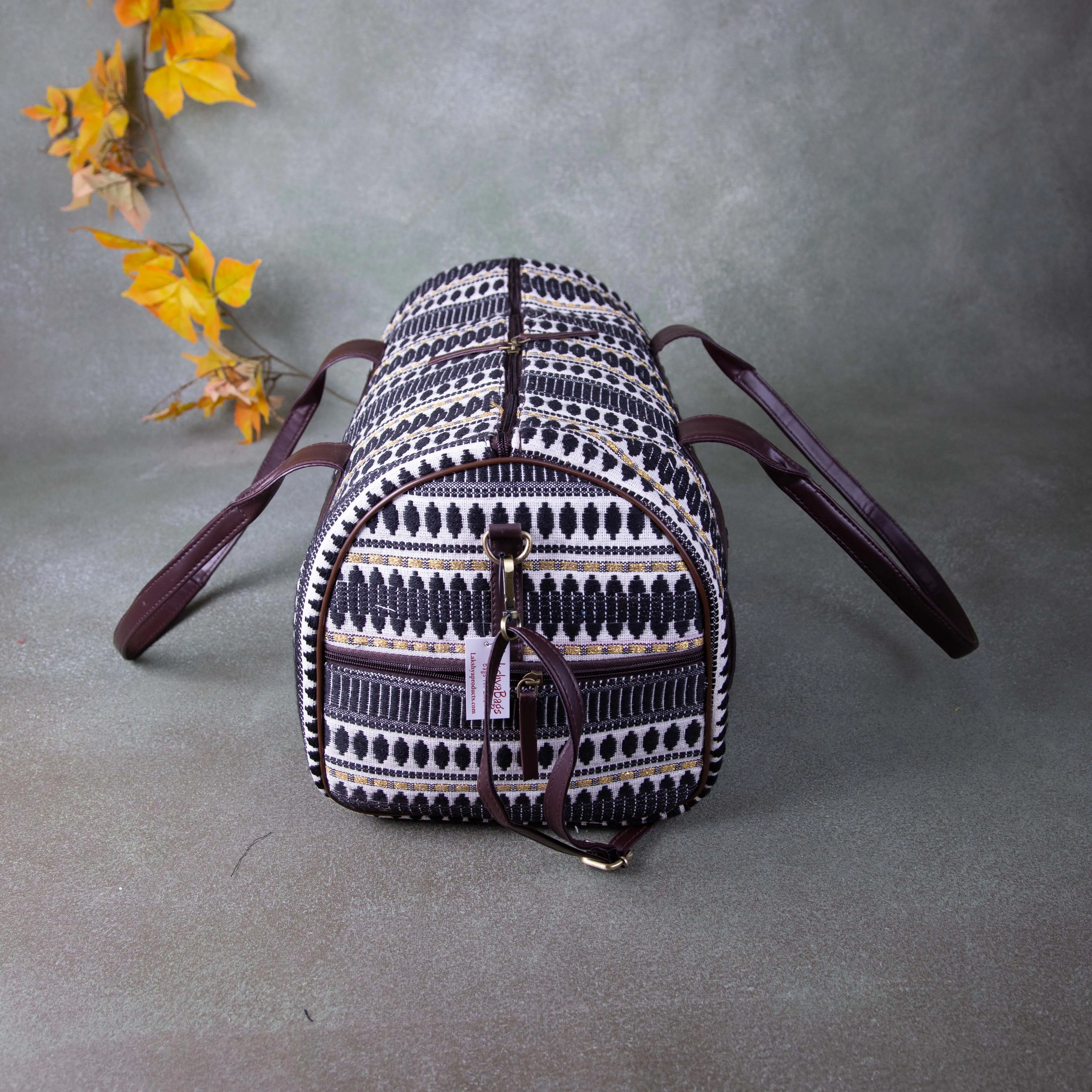 Water-Resistant Travel Bags White with Black Dots.