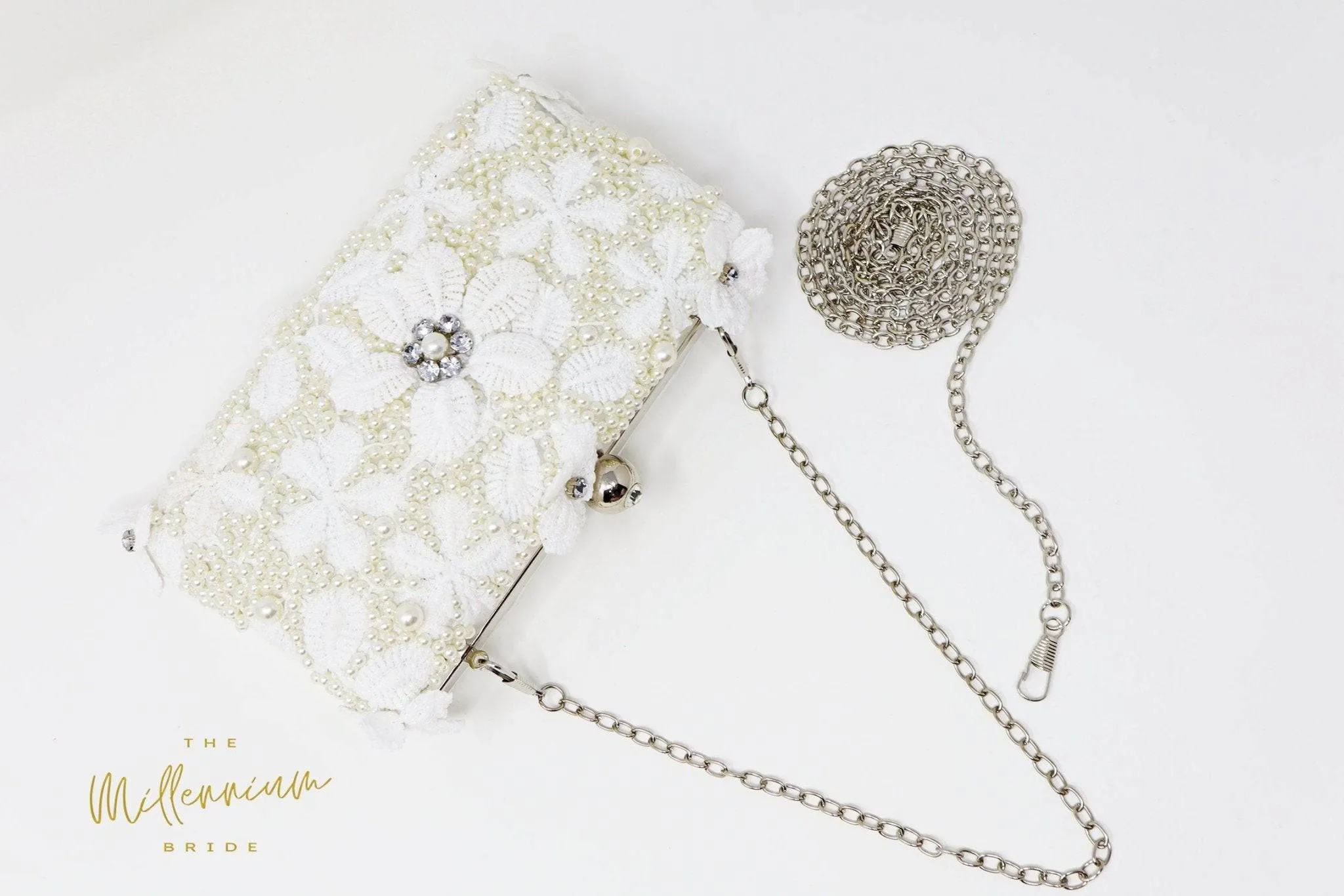 White Lace Pearl Floral Embroidered Wedding Clutch, Statement Bag, Wedding Clutch, Bridal Clutch, Bridal Bag, White Cross Body Bag