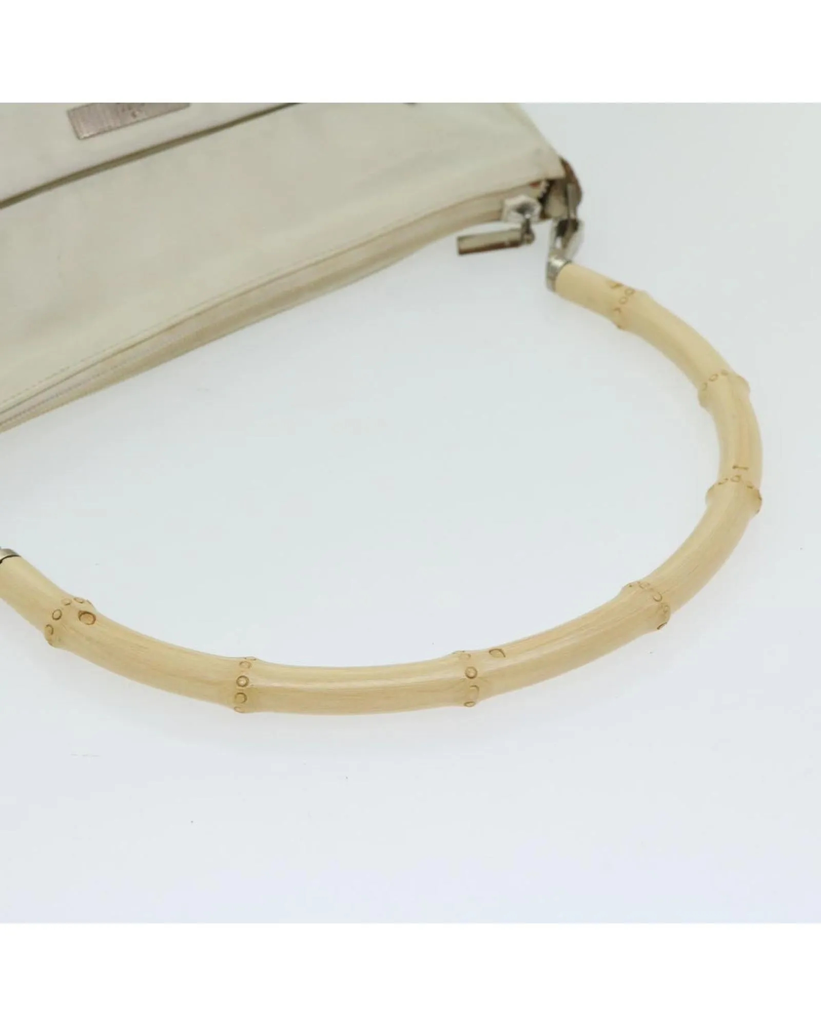 White Leather Bamboo Handbag