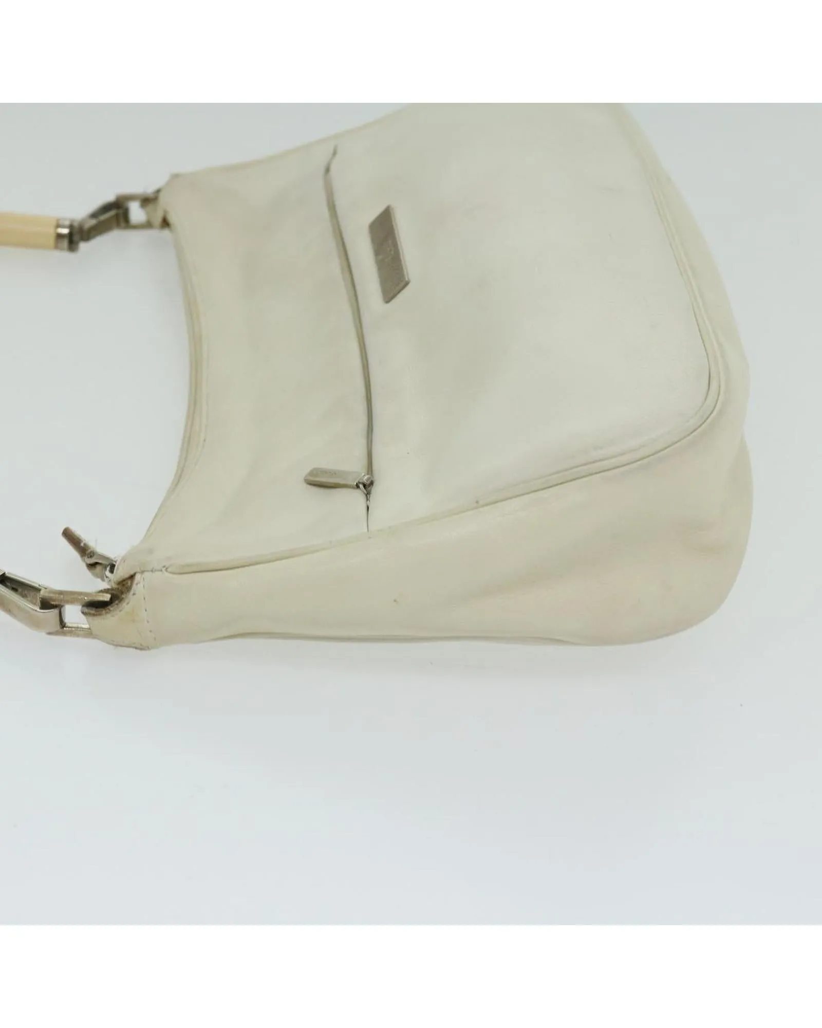 White Leather Bamboo Handbag