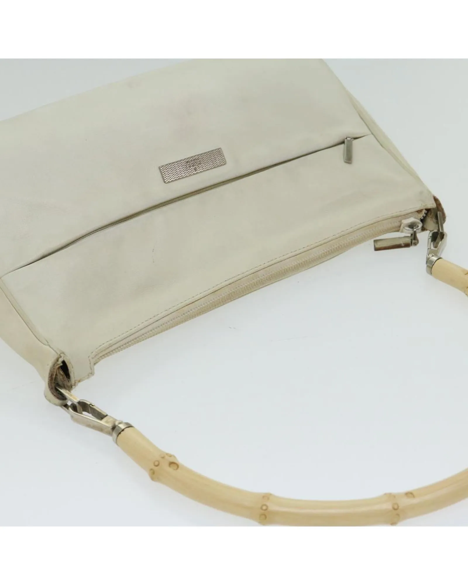 White Leather Bamboo Handbag