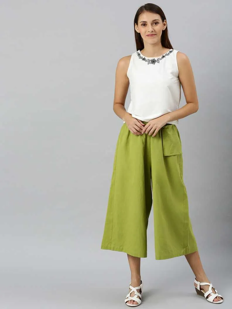 Women Mint Green Pocket Bag Flare Pant