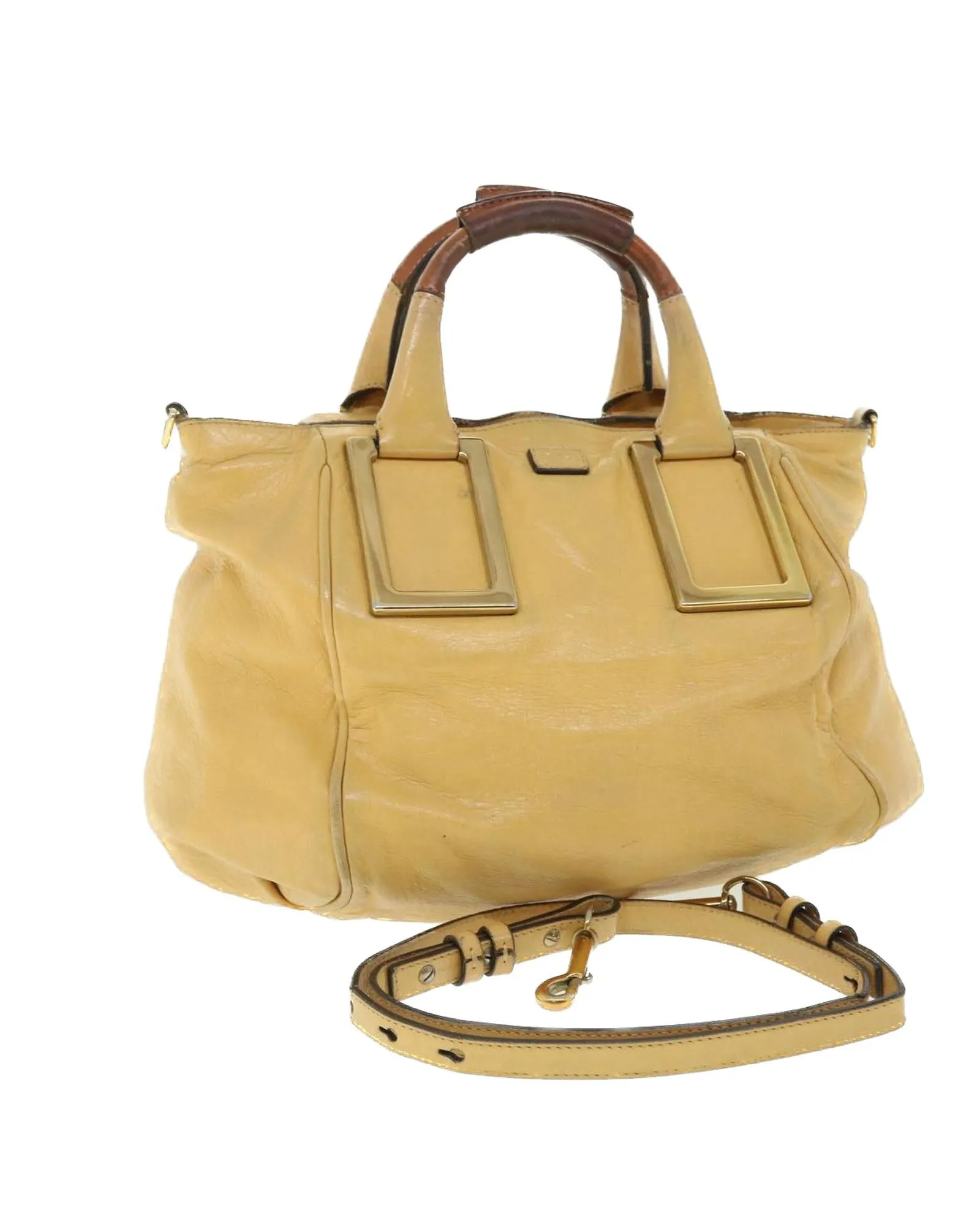 Yellow Leather 2way Hand Bag with Shoulder Strap